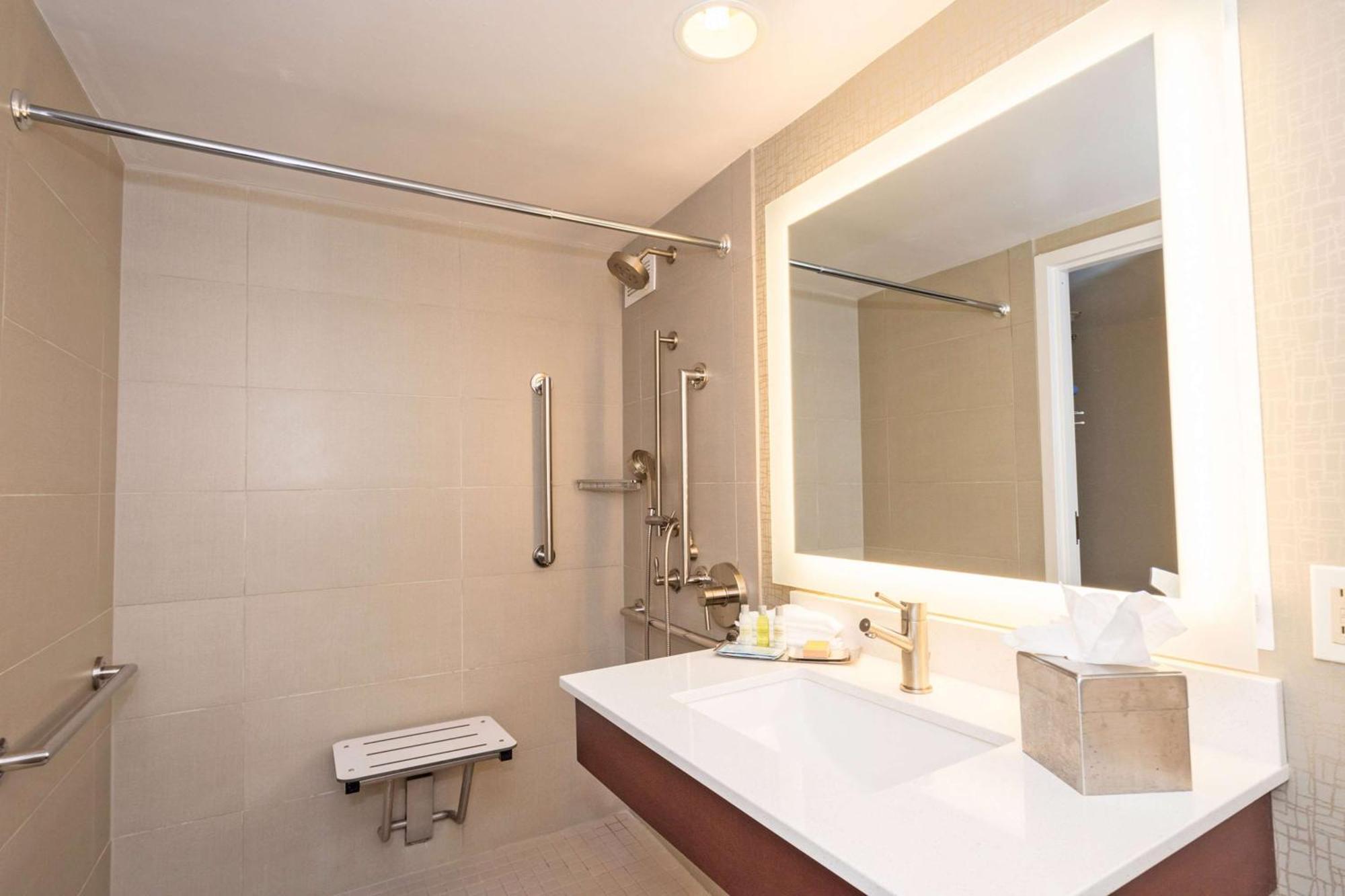 Habitación con 1 cama extragrande y ducha accesible en silla de ruedas - Adaptada para personas con movilidad reducida/discapacidad auditiva - No fumadores